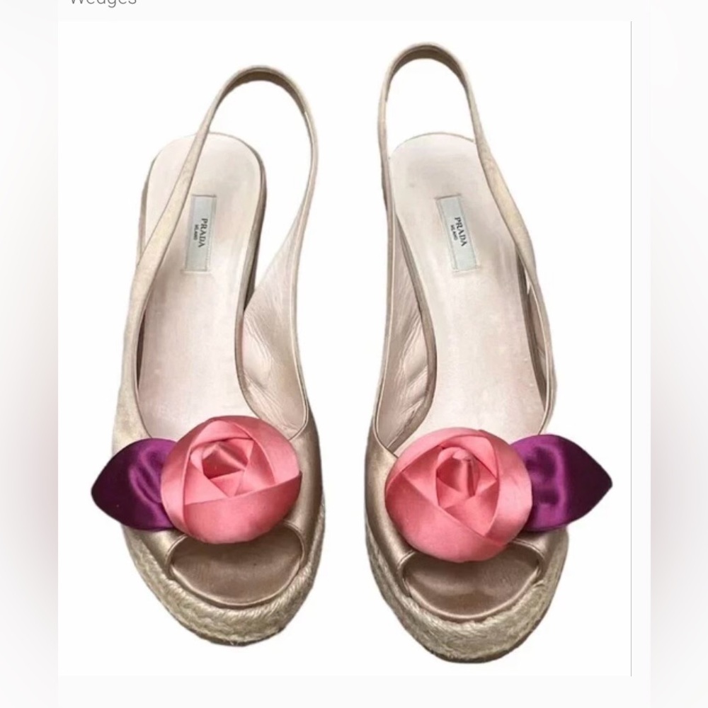 Prada Cream Espadrilles with Pink Floral Detail